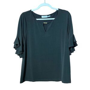 Calvin Klein Black Petal Sleeve Blouse Round Neck With Keyhole Women's Size M/L